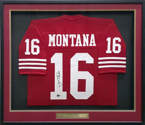 49ers Joe Montana Autographed Signed Framed Red Jersey Beckett QR #BR49312