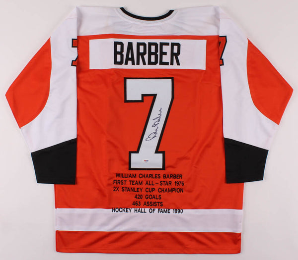 Bill Barber Signed Career Highlight Stat Philadelphia Flyers Jersey (PSA COA) LW