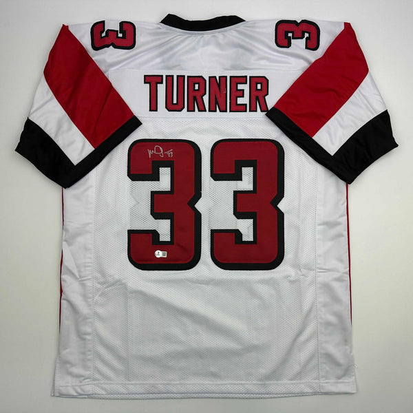 Autographed/Signed Michael Turner Atlanta White Football Jersey Beckett BAS COA