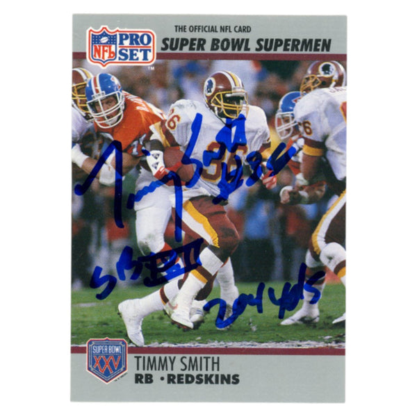 Timmy Smith Autographed 1990 Pro Set #43 204 yards SB XXI Card Beckett 54588