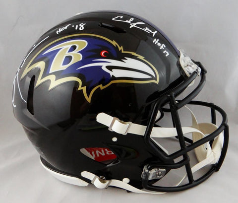 Ed Reed Ray Lewis Signed Ravens F/S Speed Authentic Helmet w/ HOF- Beckett Auth