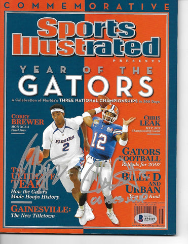 Chris Leak and Corey Brewer Signed Gators Sports Illustrated 4/11/07 Beckett