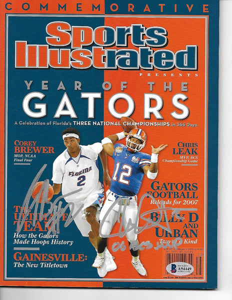 Chris Leak and Corey Brewer Signed Gators Sports Illustrated 4/11/07 Beckett