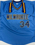ROLLIE FINGERS Signed Custom Replica Brewers Blue Jersey AUTO w/ HOF '92 - BAS