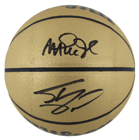 Lakers Magic Johnson & Shaquille O'Neal Signed Gold Wilson Basketball BAS Wit