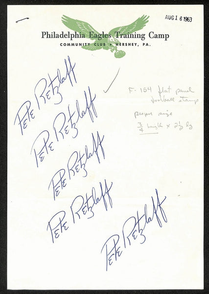 Pete Retzlaff Eagles 1963 Signed/Autograph x5 for Stamp on Team Football 200706