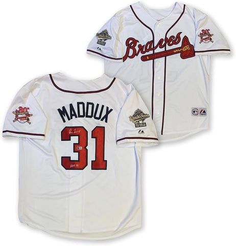 Greg Maddux Autographed Atlanta Braves Baseball Jersey HOF 14 Beckett COA