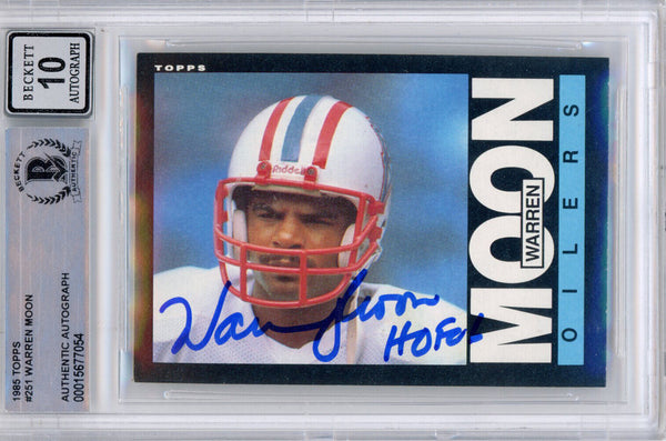 Warren Moon Autographed 1985 Topps #251 (Grade 10) Slabbed BAS 39930