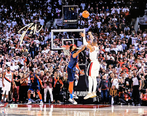 DAMIAN LILLARD AUTOGRAPHED 16X20 PHOTO TRAILBLAZERS BUZZER BEATER BECKETT 214832