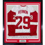 Framed Autographed/Signed Mike Vernon 35x39 Detroit White Jersey BAS COA