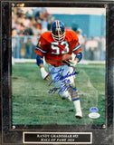 Randy Gradishar Autographed 8x10 Photo Inscribed "ROF 89" w/ Plaque JSA COA