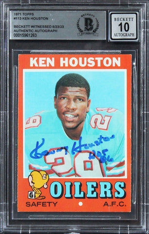 Oilers Ken Houston "HOF 06" Signed 1971 Topps #113 Rookie Card Auto 10! BAS Slab