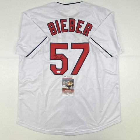Autographed/Signed SHANE BIEBER Cleveland White Jersey JSA COA Auto