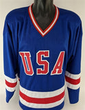 Mike Eruzione Signed Team USA Jersey (JSA COA) 1980 Miricle on Ice Team Captain