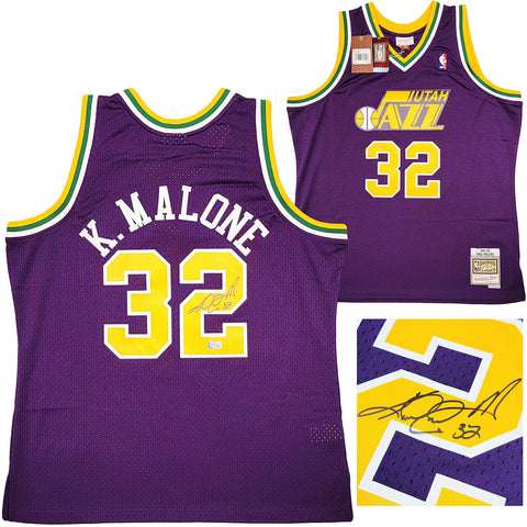 JAZZ KARL MALONE AUTOGRAPHED PURPLE AUTHENTIC M&N JERSEY SIZE XL BECKETT 211881