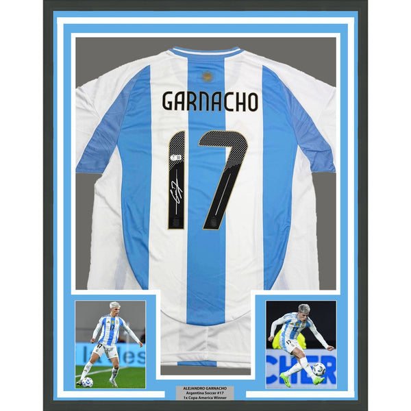 Framed Autographed/Signed Alejandro Garnacho 35x39 Argentina Jersey COA #2