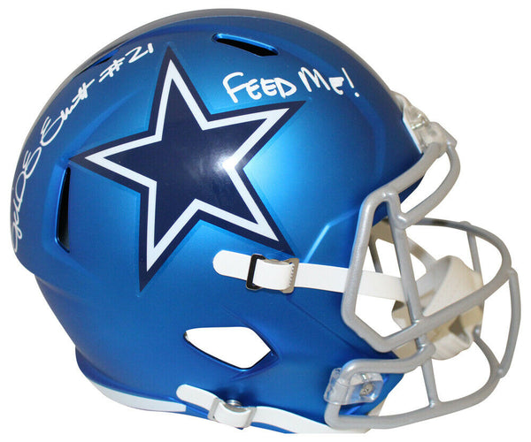 Ezekiel Elliott Signed Dallas Cowboys Blaze Replica Helmet Feed Me BAS 24168