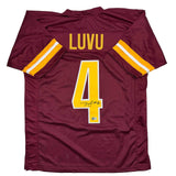 Autographed/Signed Frankie Luvu Washington Burgundy Football Jersey Beckett COA