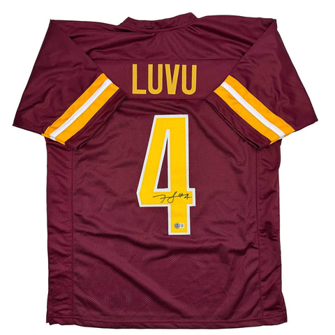 Autographed/Signed Frankie Luvu Washington Burgundy Football Jersey Beckett COA
