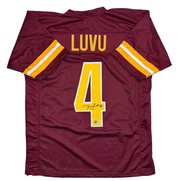 Autographed/Signed Frankie Luvu Washington Burgundy Football Jersey Beckett COA