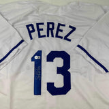 Autographed/Signed Salvador Perez Kansas City White Jersey Beckett BAS COA