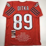 Autographed/Signed Mike Ditka Chicago Orange Stat Football Jersey JSA COA