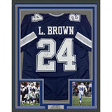 Framed Autographed/Signed Larry Brown 35x39 Dallas Blue Football Jersey BAS COA