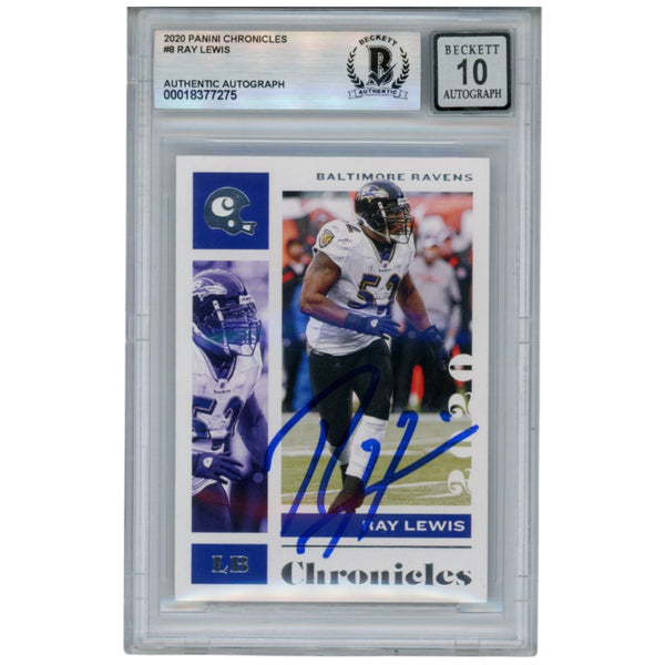 Ray Lewis Autographed/Signed 2020 Chronicles #8 Trading Card Beckett 52906
