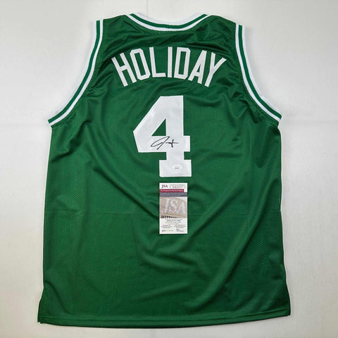 Autographed/Signed Jrue Holiday Boston Green Basketball Jersey JSA COA