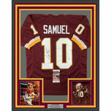 FRAMED Autographed/Signed CURTIS SAMUEL 33x42 Burgundy Football Jersey JSA COA