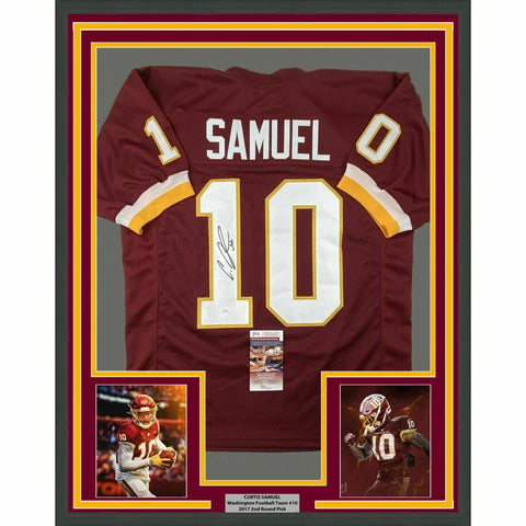 FRAMED Autographed/Signed CURTIS SAMUEL 33x42 Burgundy Football Jersey JSA COA
