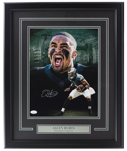 Jalen Hurts Signed Framed Eagles 11x14 Football Scream Collage Photo JSA