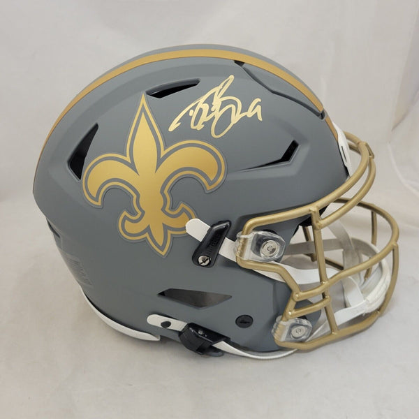 brees speedflex helmet logo DREW BREES SIGNED NEW ORLEANS SAINTS F/S SLATE SPEEDFLEX HELMET BECKETT QR