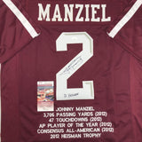 Signed Johnny Manziel 12 Heisman Texas A&M Maroon Stat Jersey JSA COA