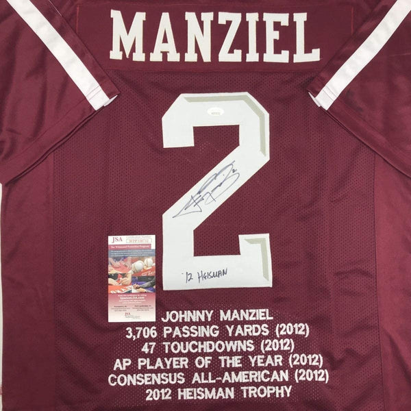 Signed Johnny Manziel 12 Heisman Texas A&M Maroon Stat Jersey JSA COA
