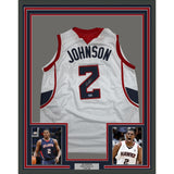 Framed Autographed Joe Johnson 35x39 Atlanta White Jersey BAS COA