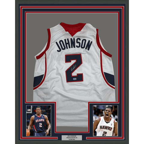 Framed Autographed Joe Johnson 35x39 Atlanta White Jersey BAS COA