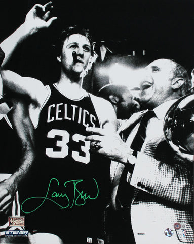 Celtics Larry Bird Signed 16x20 Vertical Photo w/ Red Auerbach BAS #BF19793