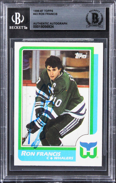 Whalers Ron Francis Authentic Signed 1986 Topps #43 Card BAS Slabbed