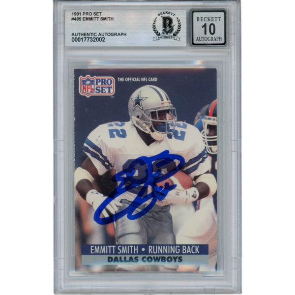 Emmitt Smith Autographed/Signed 91 Pro Set #485 10 Auto Card Slab Beckett 49934