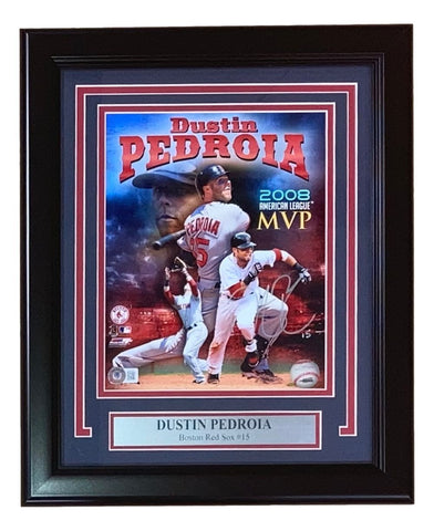 Dustin Pedroia Signed Framed 8x10 Boston Red Sox Photo BAS