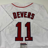 Autographed/Signed Rafael Devers Boston White Baseball Jersey JSA COA