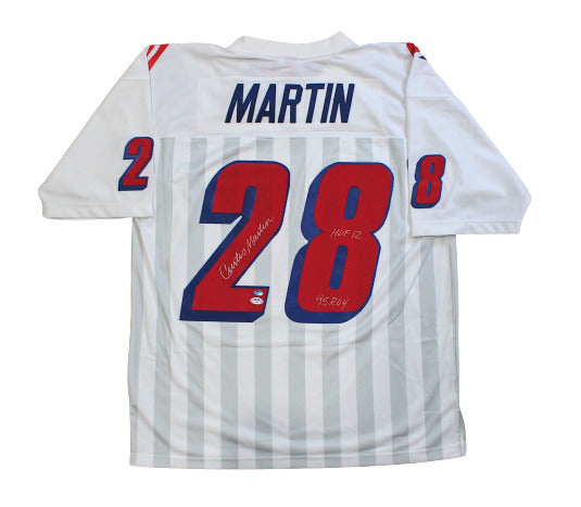 Curtis Martin NE Patriots Signed White HOF/ROY Insc Mitchell & Ness Jersey PSA