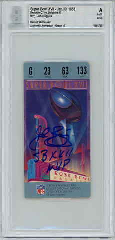 John Riggins Autographed Super Bowl XVII Ticket Stub SB MVP BAS Slab 42979