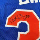 Autographed/Signed Patrick Ewing New York Blue Basketball Jersey Beckett BAS COA