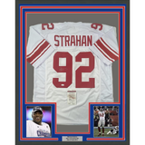 Framed Autographed/Signed Michael Strahan 33x42 New York White Jersey JSA COA