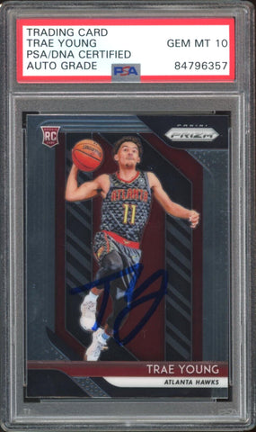 2018 Panini Prizm #78 Trae Young RC Rookie On Card PSA/DNA Auto GEM MINT 10