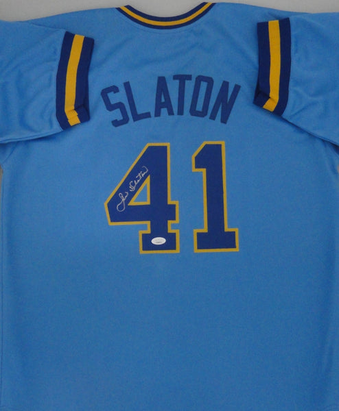 Brewers 82 AL Champ JIM SLATON Signed Custom Replica Blue Jersey AUTO - JSA