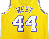 LOS ANGELES LAKERS JERRY WEST AUTOGRAPHED YELLOW JERSEY BECKETT BAS QR 221334