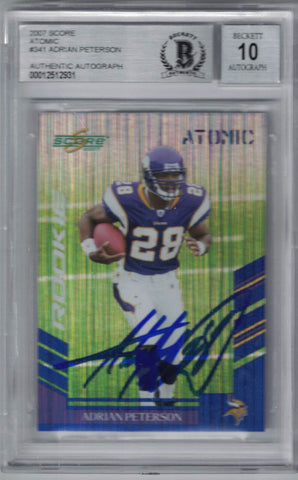 Adrian Peterson Signed Vikings 2007 Score Atomic Trading Card BAS 10 Slab 27423